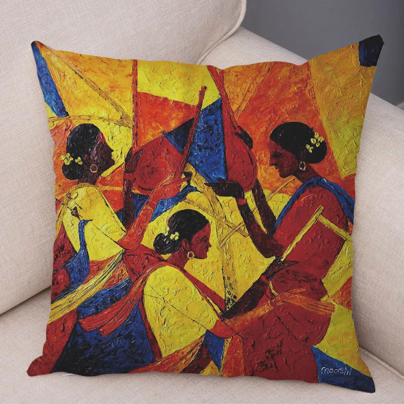 Abstract African Woman Pillowcase – Gallery-Style Exotic Cushion Cover - Glow by Hellen African and Boho Jewelry African Home Decor Cultural Accessories